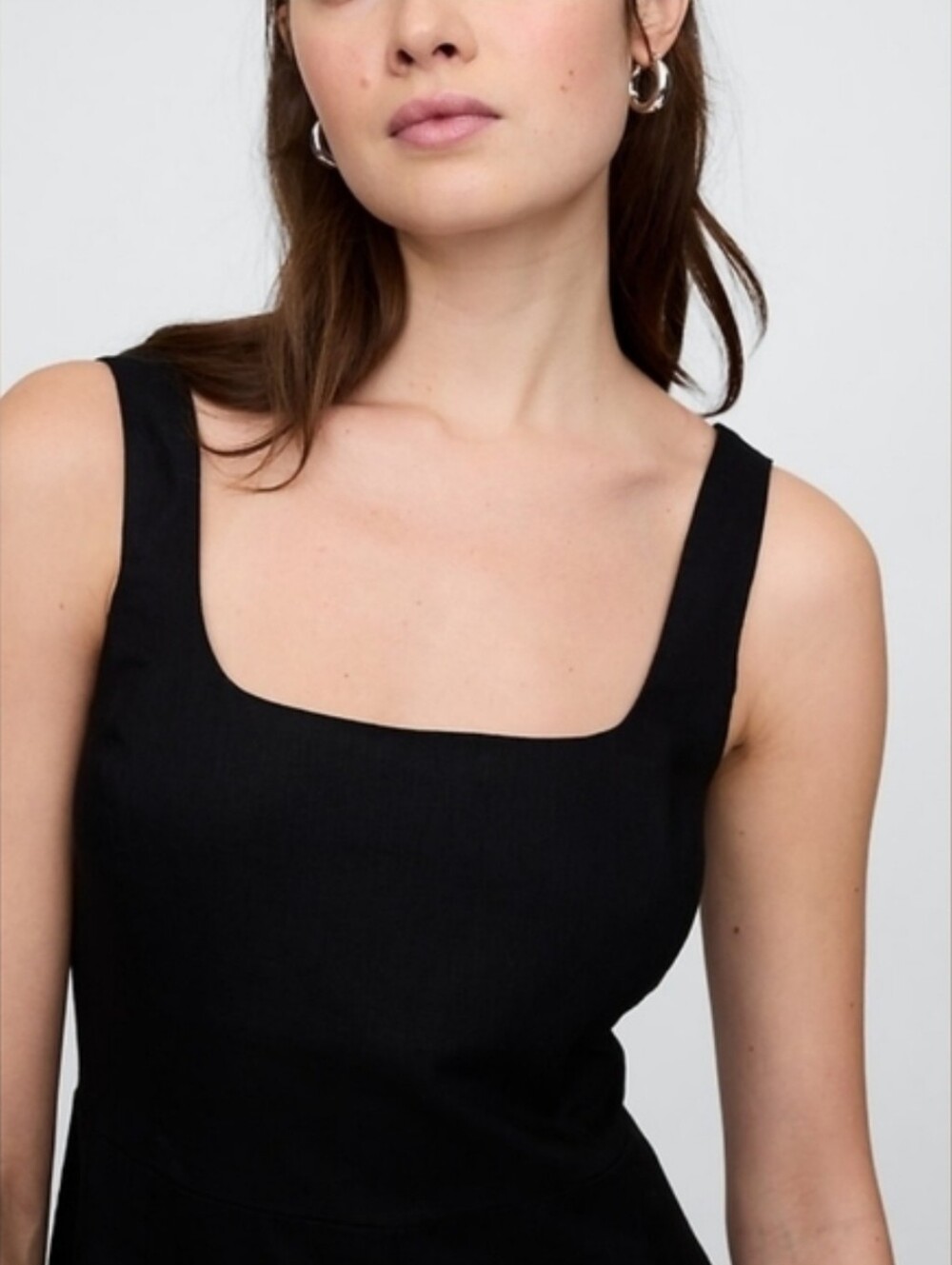 Gap Linen-Blend Squareneck Midi Dress Black NWT - Picture 3 of 6
